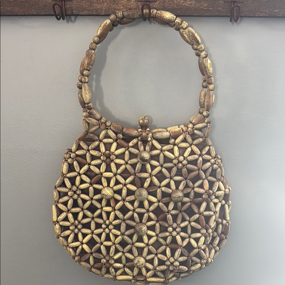Handcrafted Beaded Women's Bag - Brown and Gold - Picture 4 of 5